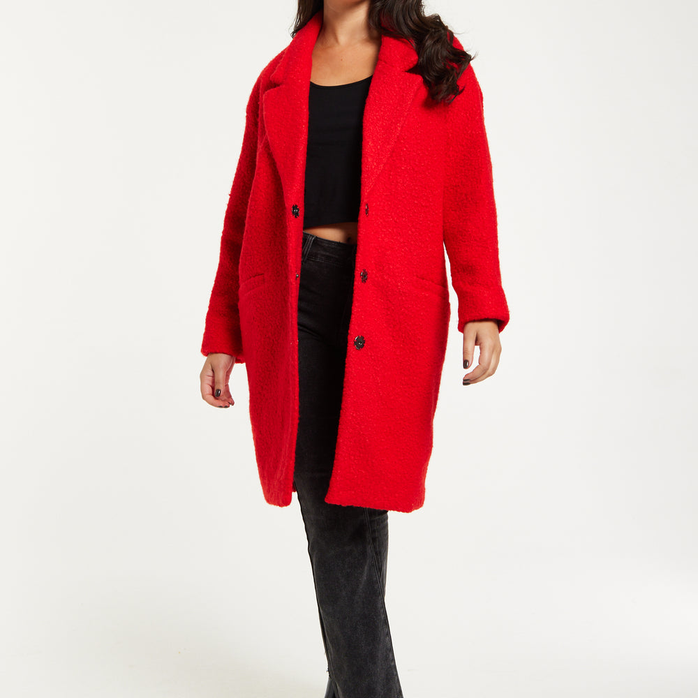 
                  
                    Liquorish Bouclè Coat in Red
                  
                