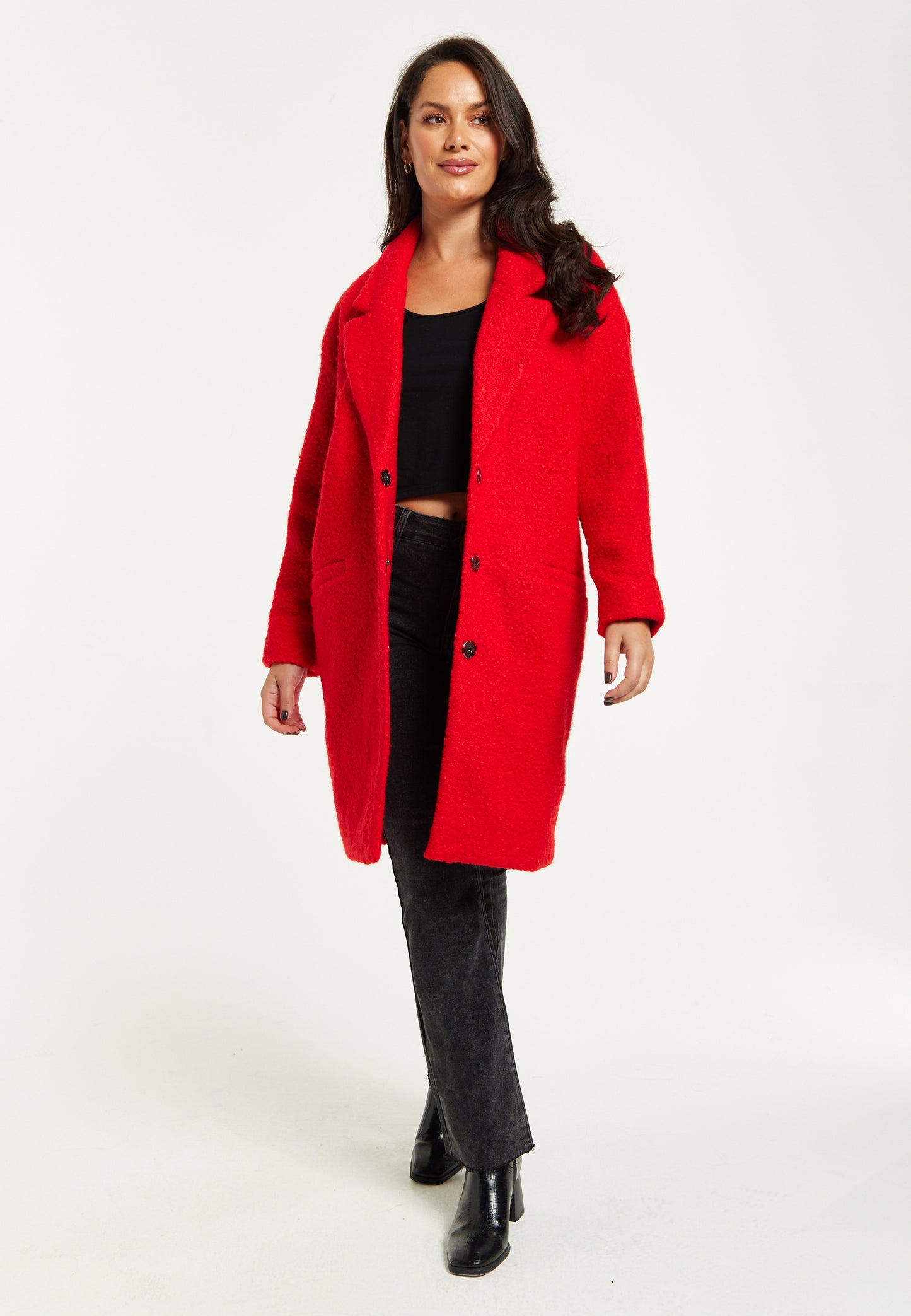 
                  
                    Liquorish Bouclè Coat in Red
                  
                