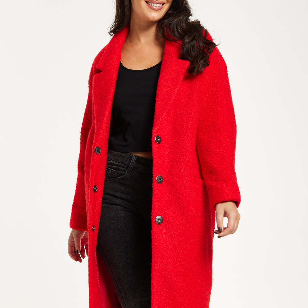 
                  
                    Liquorish Bouclè Coat in Red
                  
                