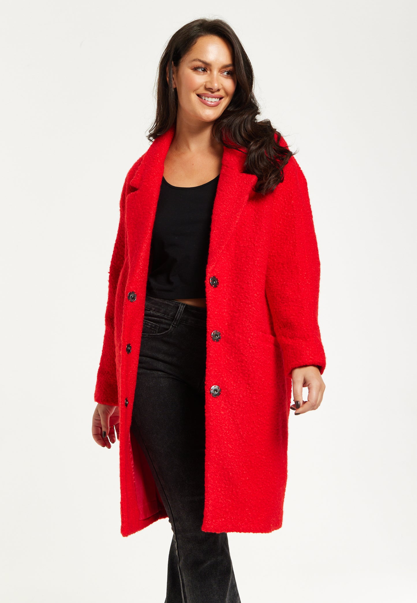 
                  
                    Liquorish Bouclè Coat in Red
                  
                