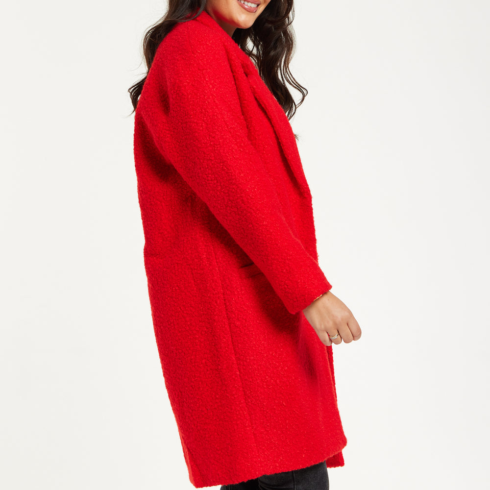 
                  
                    Liquorish Bouclè Coat in Red
                  
                