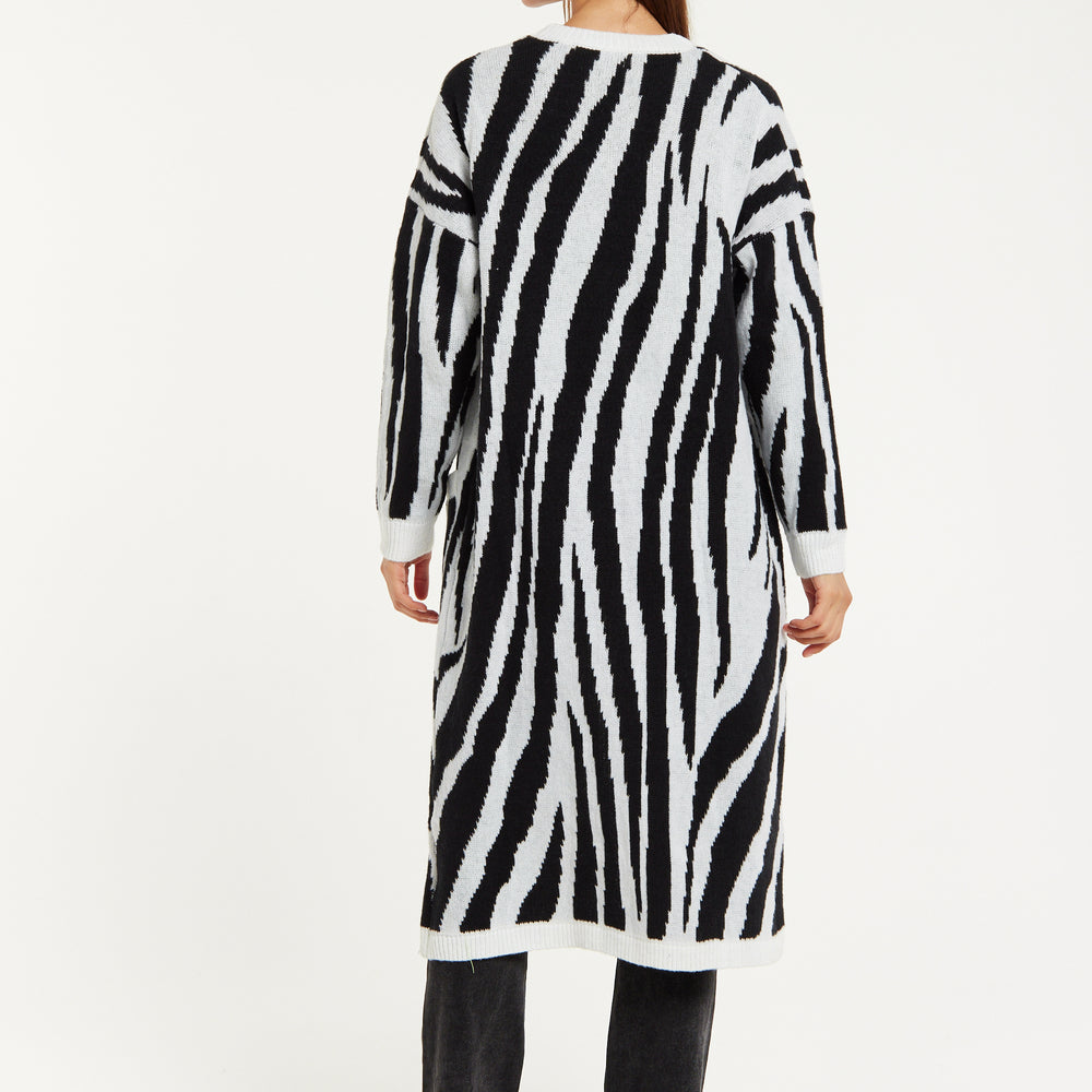 
                  
                    Liquorish Longline Cardigan In Black And White Zebra Pattern
                  
                