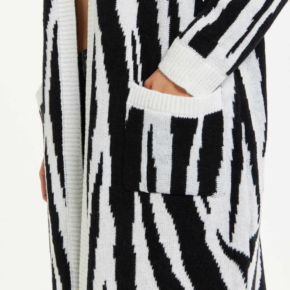 
                  
                    Liquorish Longline Cardigan In Black And White Zebra Pattern
                  
                