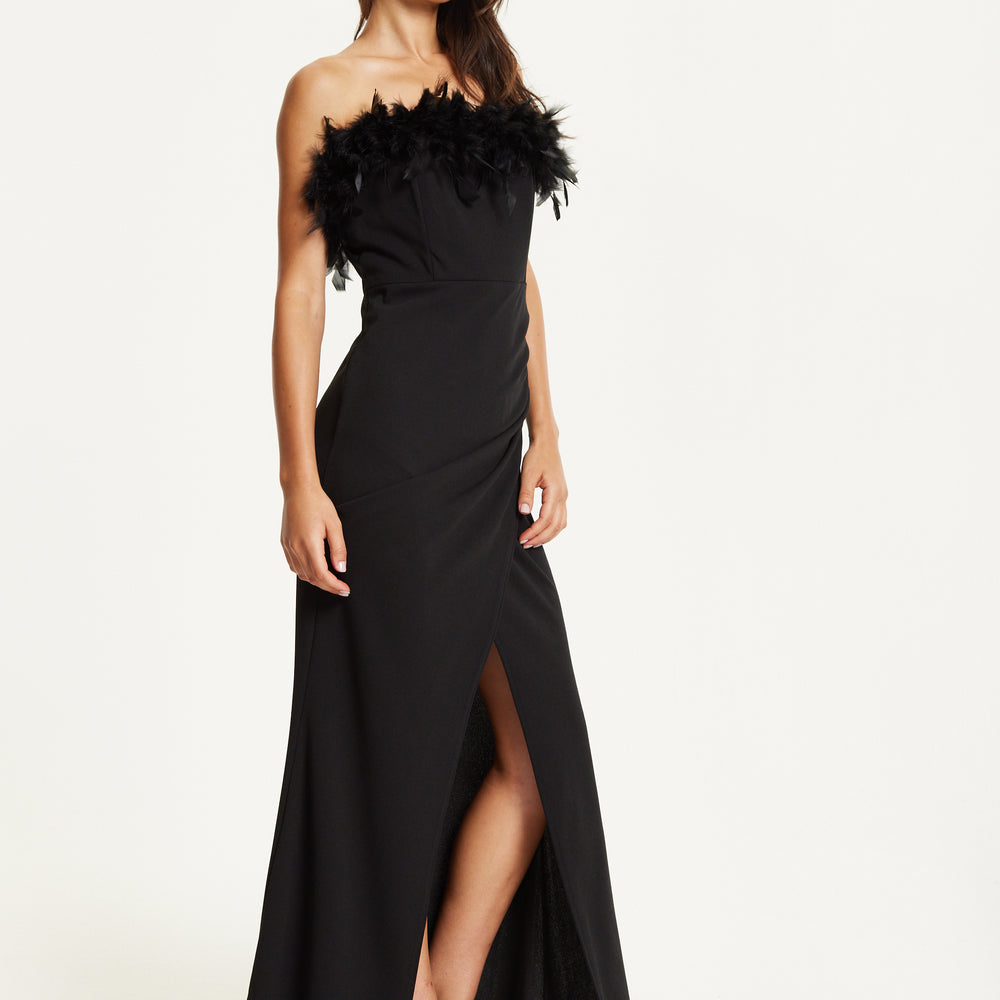 
                  
                    Black Feather Trim Strapless Dress
                  
                