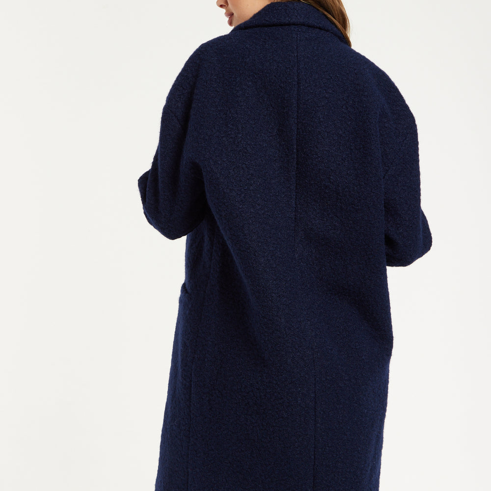 
                  
                    Liquorish Classic Blue Bouclé Coat with Notched Lapels
                  
                