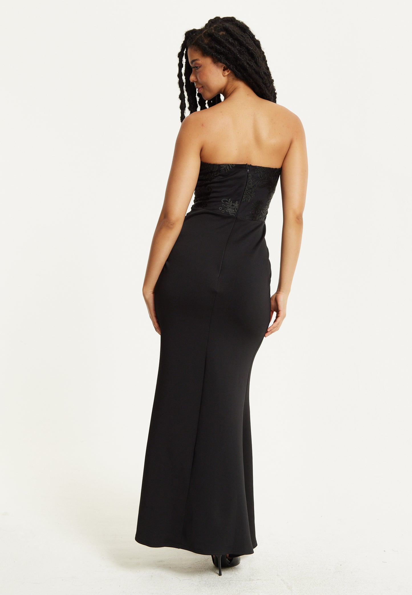 
                  
                    Strapless Black Lace Maxi Dress
                  
                