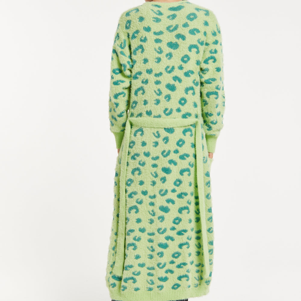 
                  
                    Liquorish Fluffy Longline Cardigan In Green Animal Print
                  
                