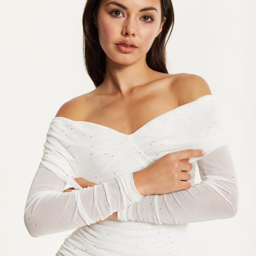 
                  
                    White Glitter Off Shoulder Maxi Dress
                  
                