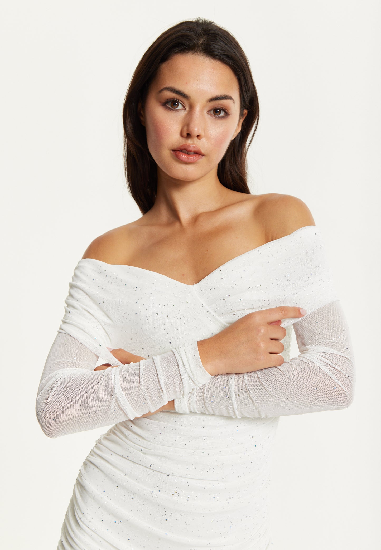 
                  
                    White Glitter Off Shoulder Maxi Dress
                  
                