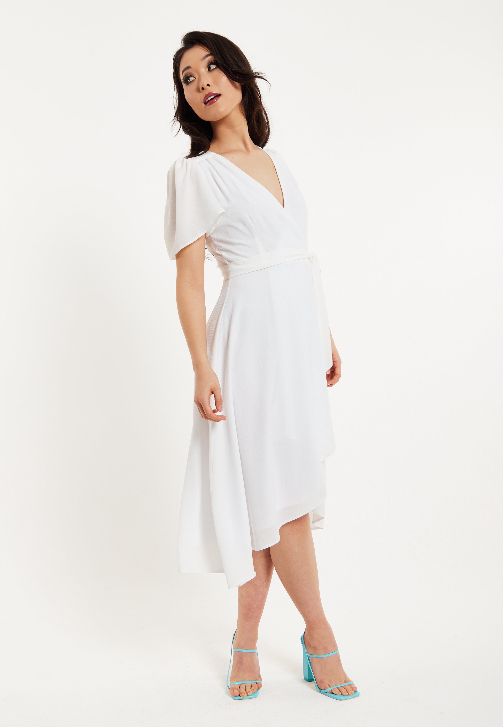 Midi white wrap dress best sale