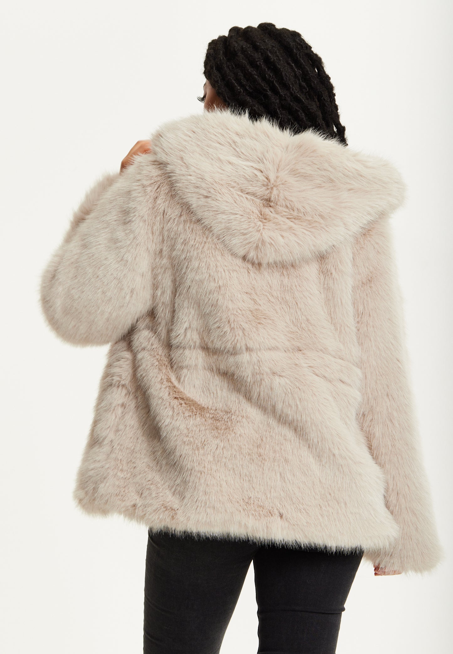 
                  
                    Faux Fur Hooded Coat in Beige
                  
                