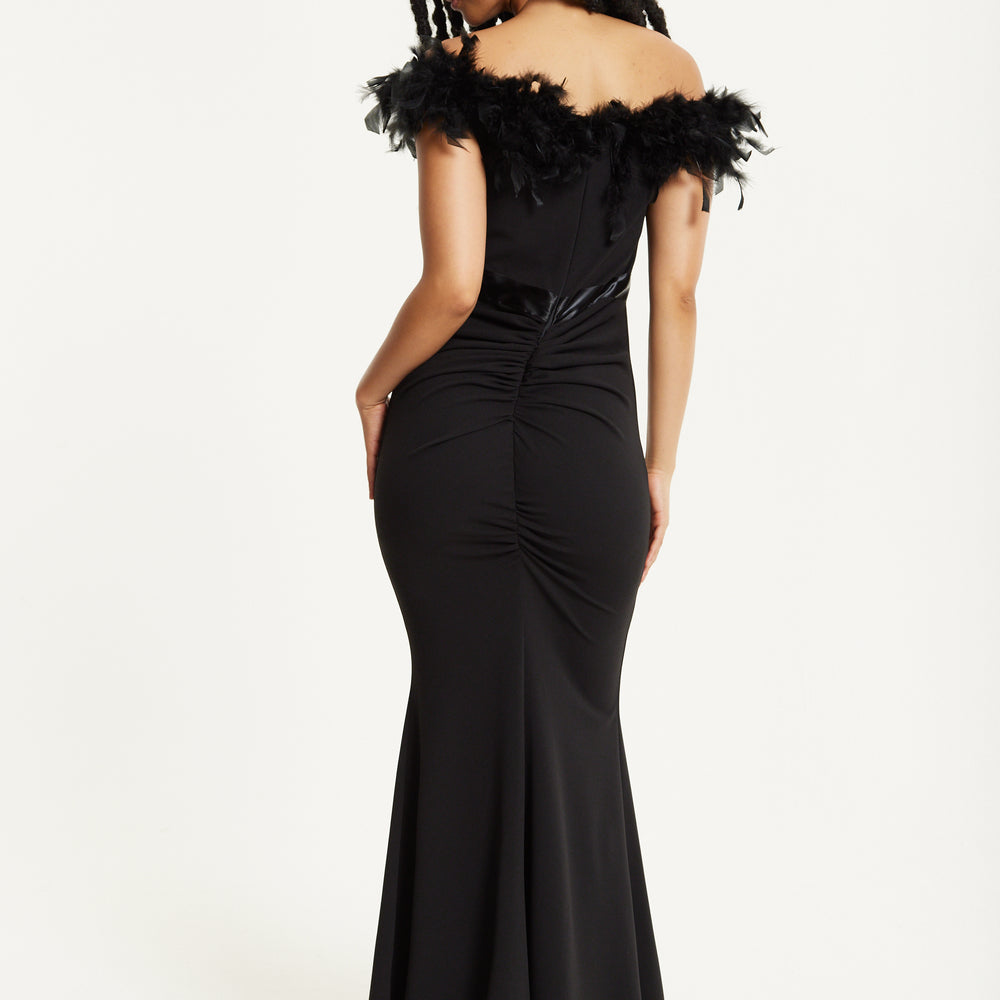 
                  
                    Black Feather Bardot Maxi Dress
                  
                
