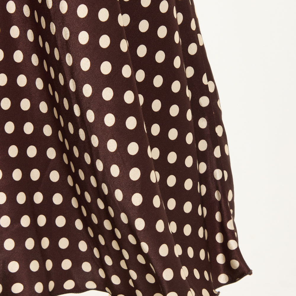 
                  
                    Chocolate Polka Dot Satin Midi Skirt
                  
                