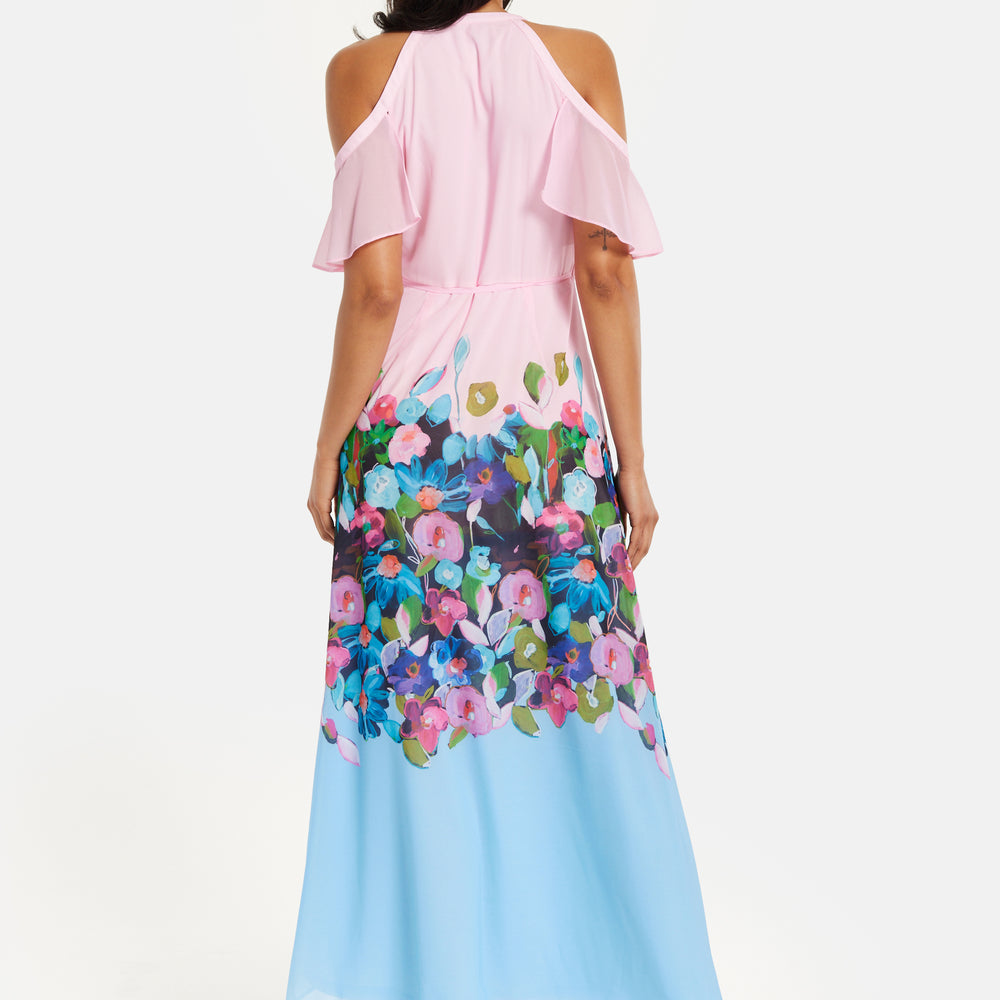 
                  
                    Liquorish Floral Print Maxi Wrap Dress With Frill Details In Blue&Pink
                  
                