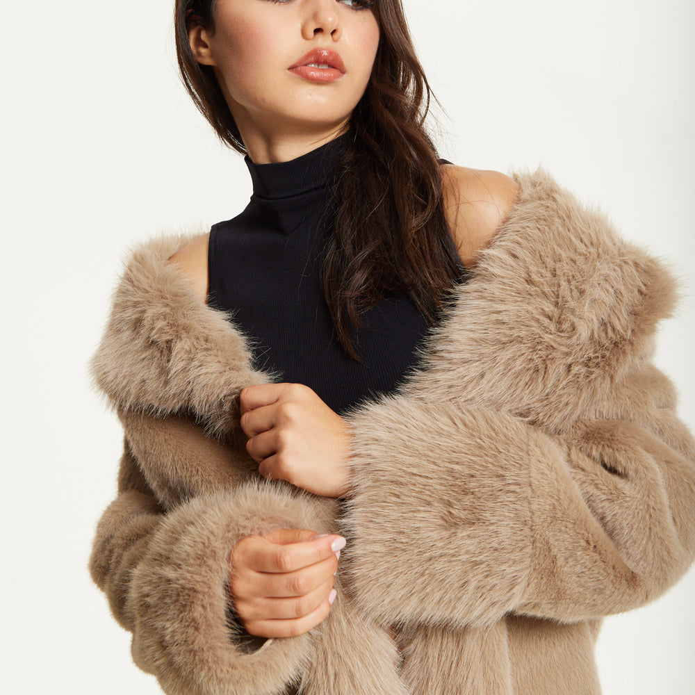 
                  
                    Long Faux Fur Coat in Camel
                  
                