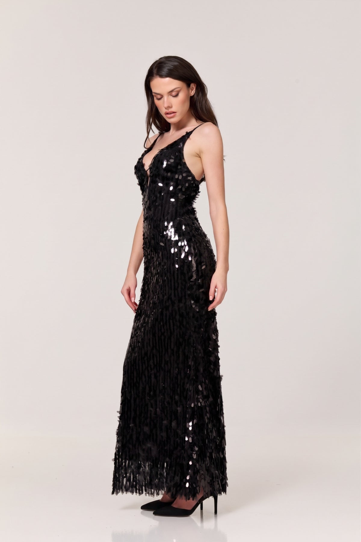 
                  
                    Black Sequin Plunge Maxi Dress
                  
                