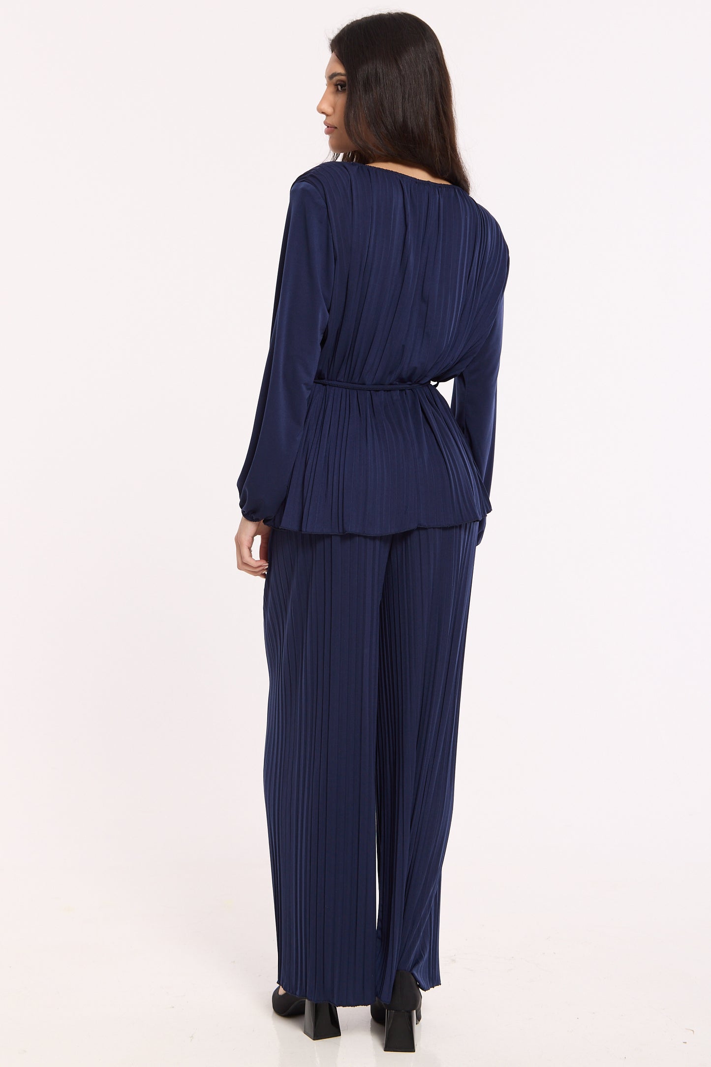 
                  
                    Navy Pleated Co-Ord Top And Trousers
                  
                