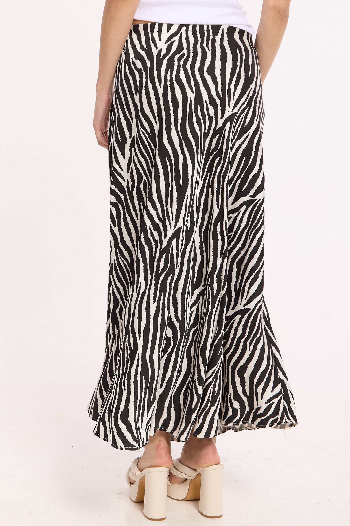 
                  
                    Black Zebra Print Satin Silk Blend Maxi Skirt
                  
                