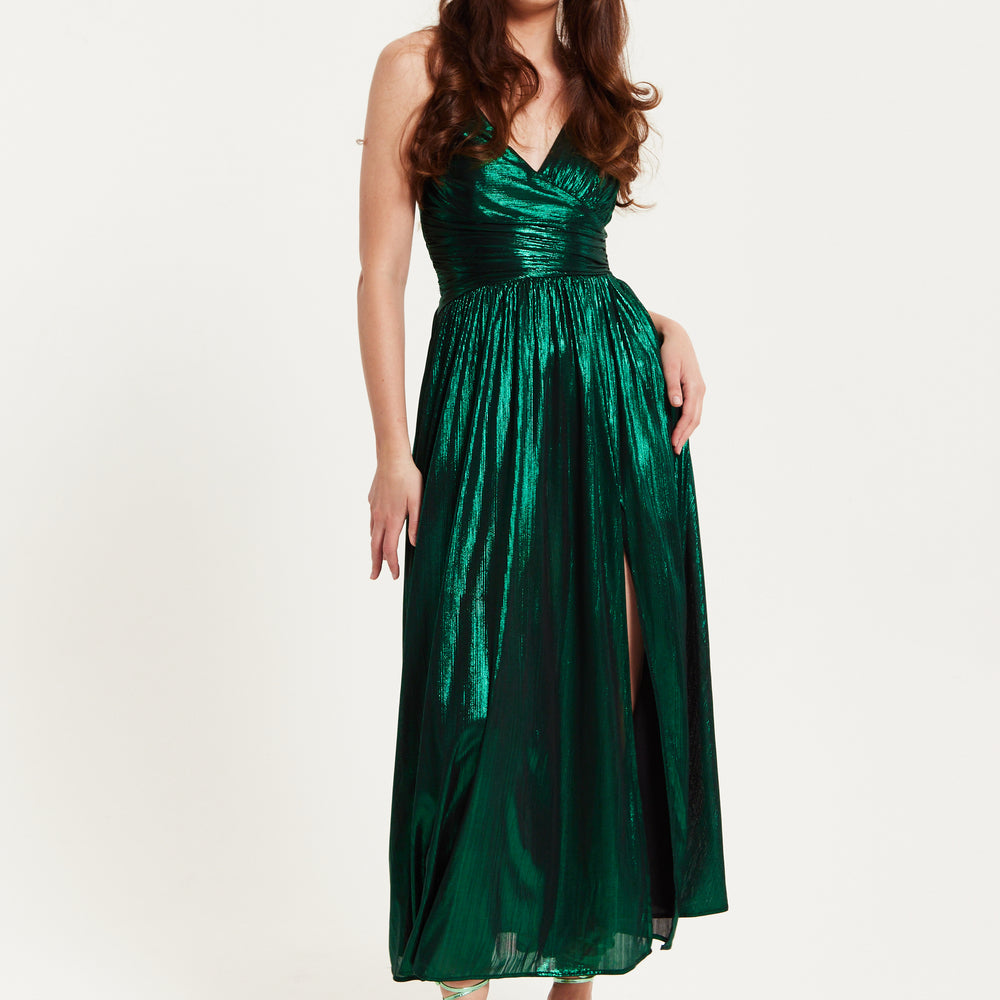 
                  
                    Liquorish Strapless Green Foil Printed Jersey Maxi Dress
                  
                