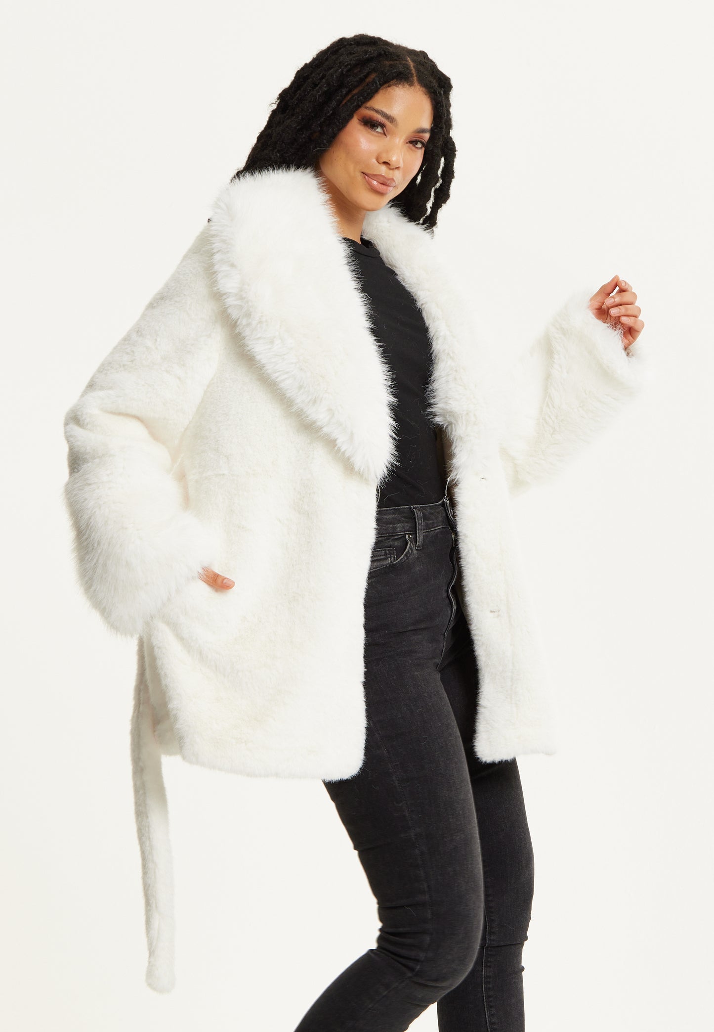 
                  
                    Faux Fur Coat in White
                  
                
