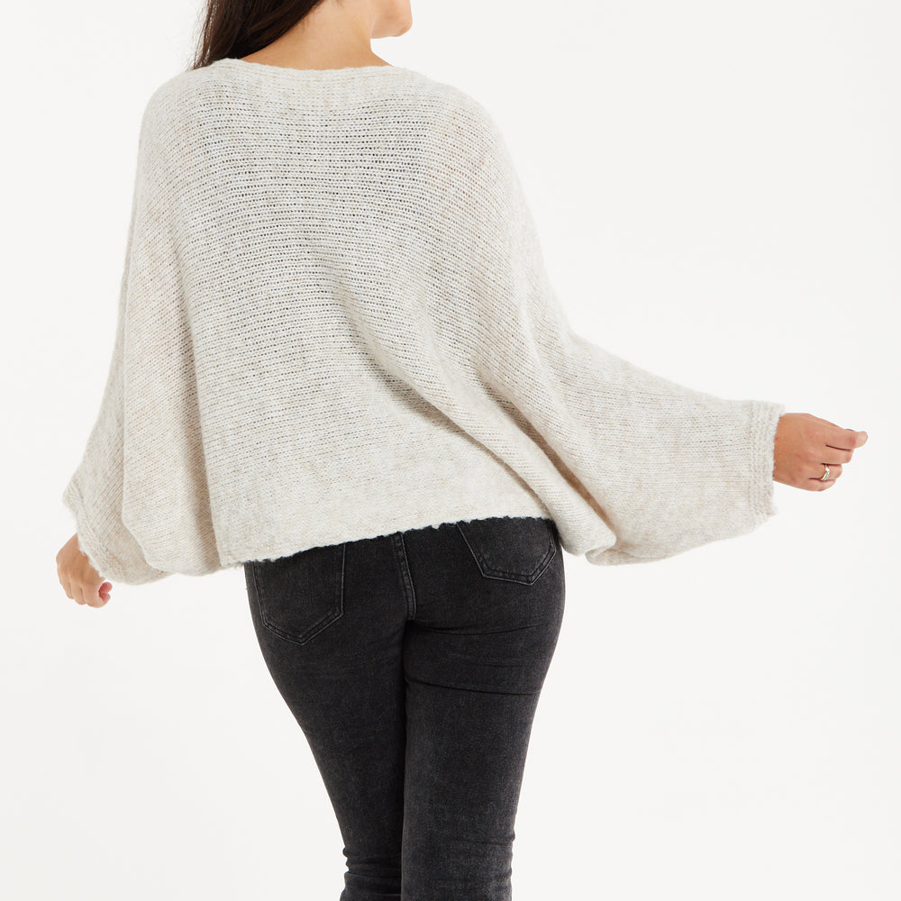 
                  
                    Women's Jumper in Beige with Asymmetric Layered Shawl Design and Long Sleeves - Liquorish
                  
                