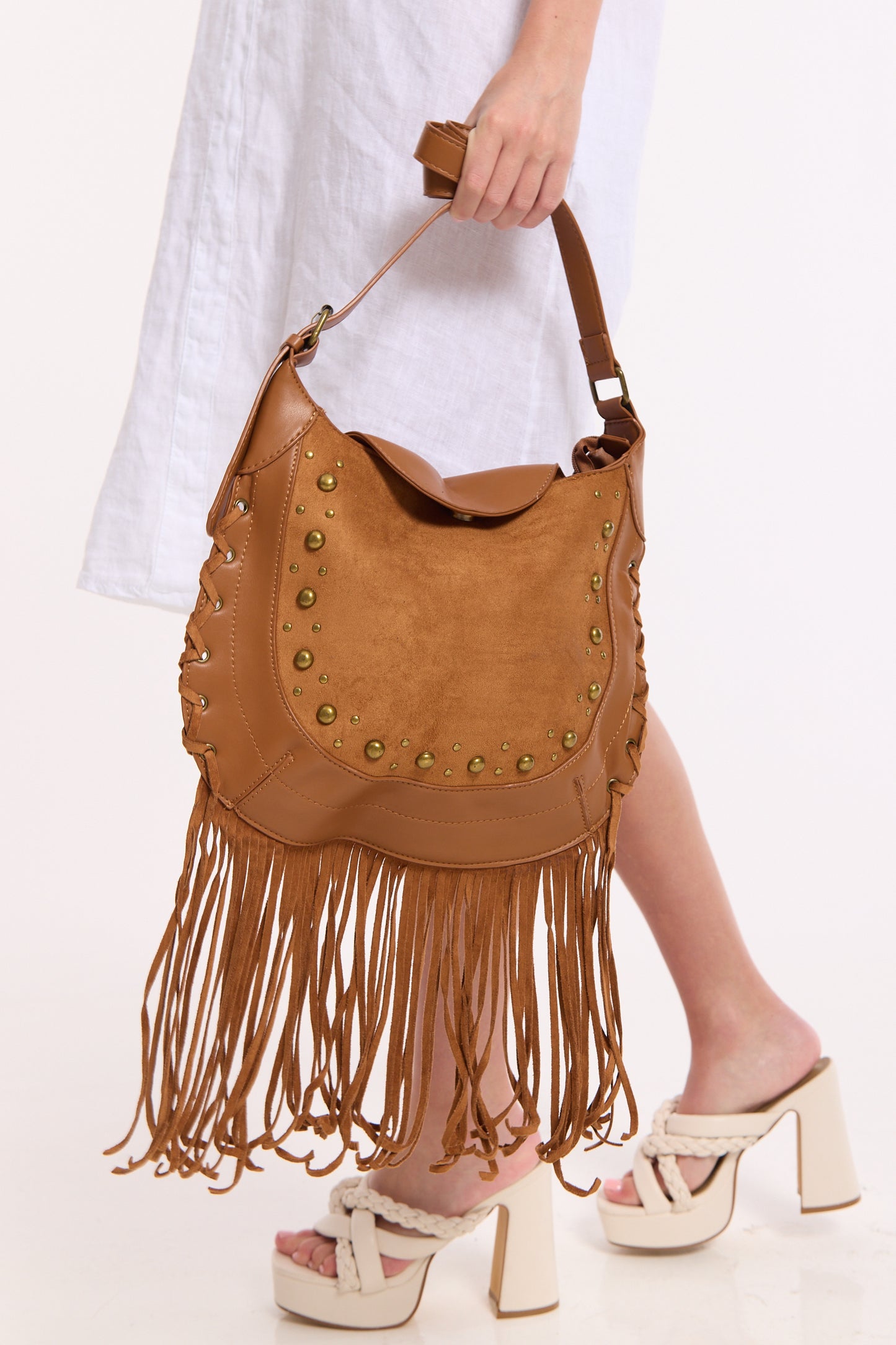 
                  
                    Camel Brown Fringe Crossbody Bag
                  
                