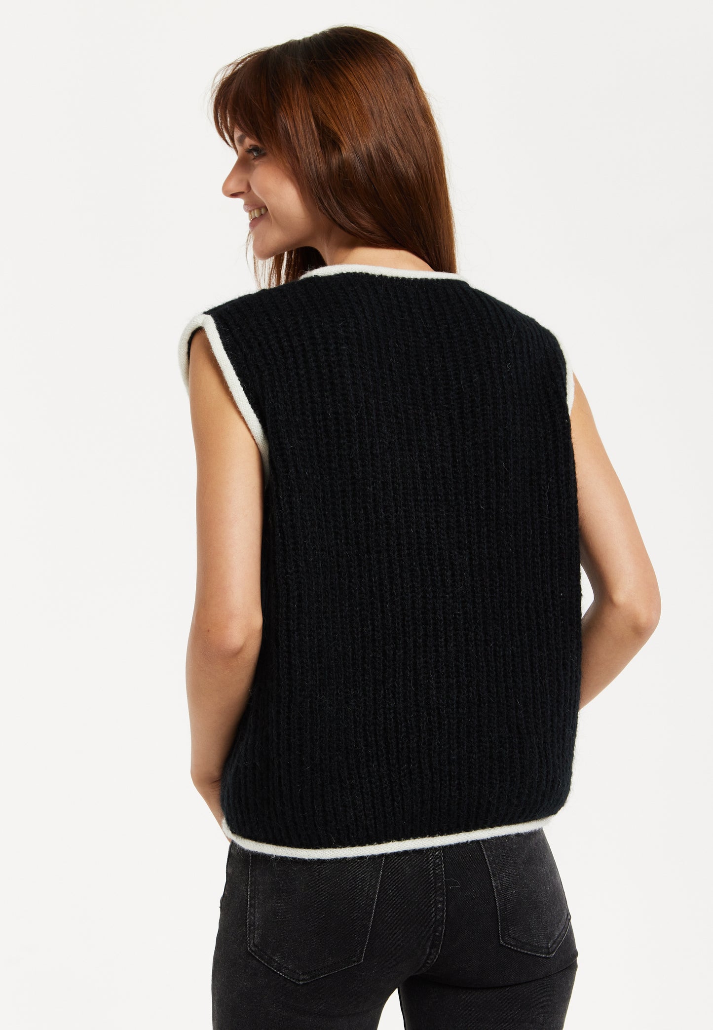 
                  
                    Liquorish Super Soft Sleeveless Ribbed Knit Sweater Vest - Black&White
                  
                