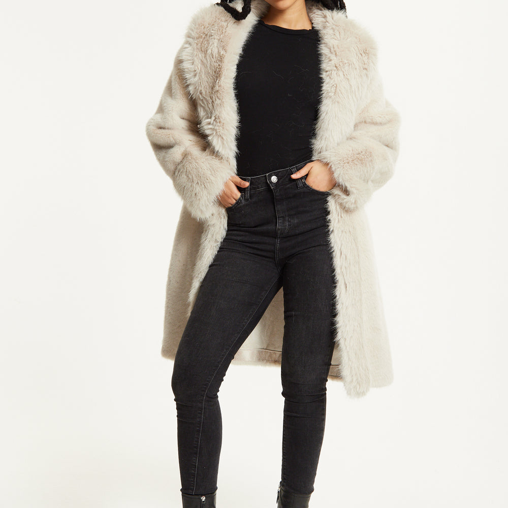 
                  
                    Long Faux Fur Coat in Beige
                  
                