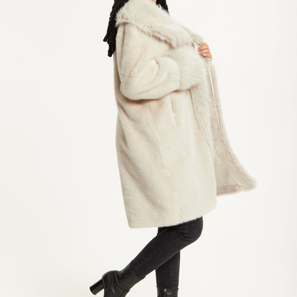 
                  
                    Long Faux Fur Coat in Beige
                  
                