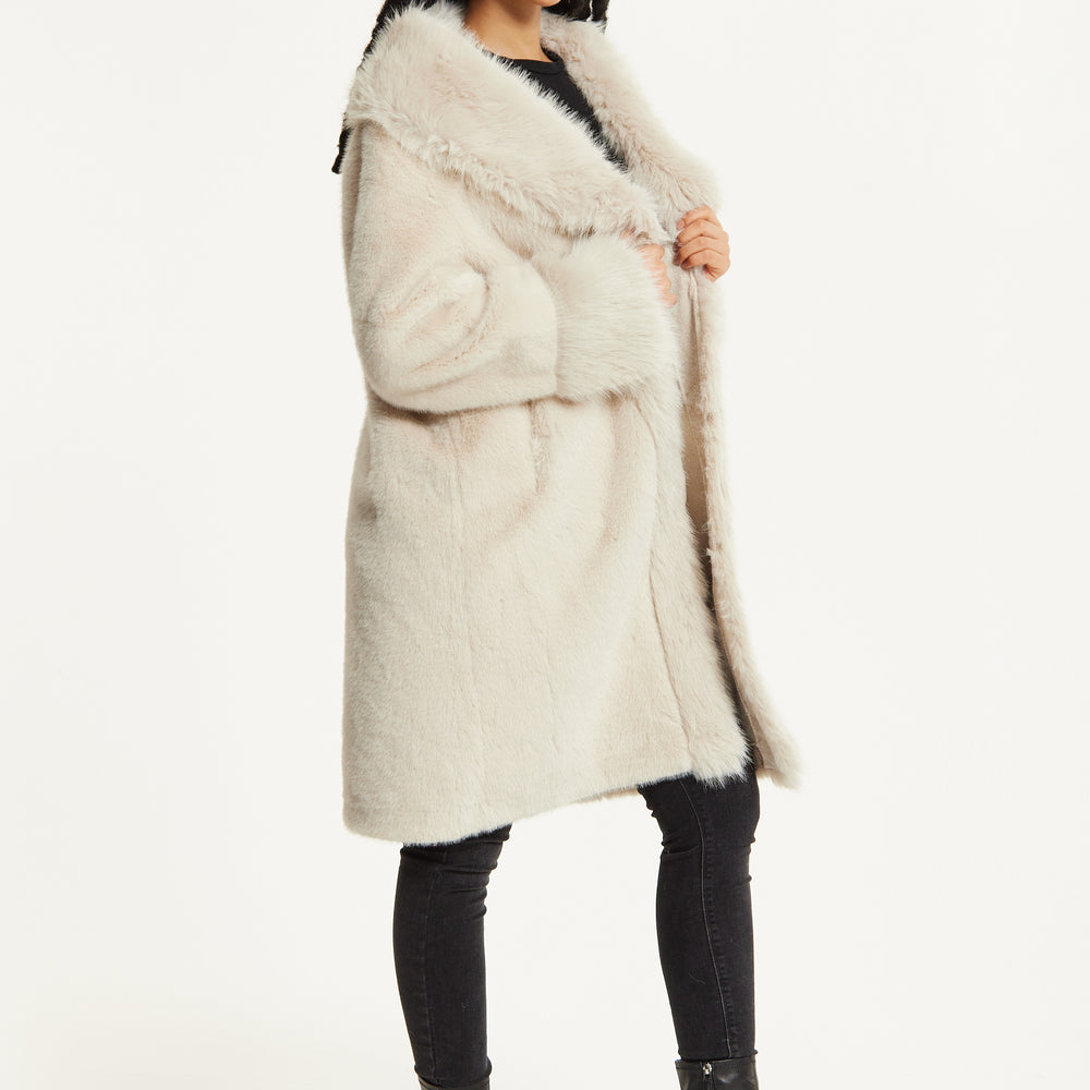 
                  
                    Long Faux Fur Coat in Beige
                  
                