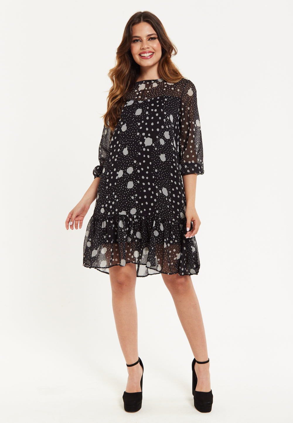 Liquorish Polka Dot Print Chiffon Dress