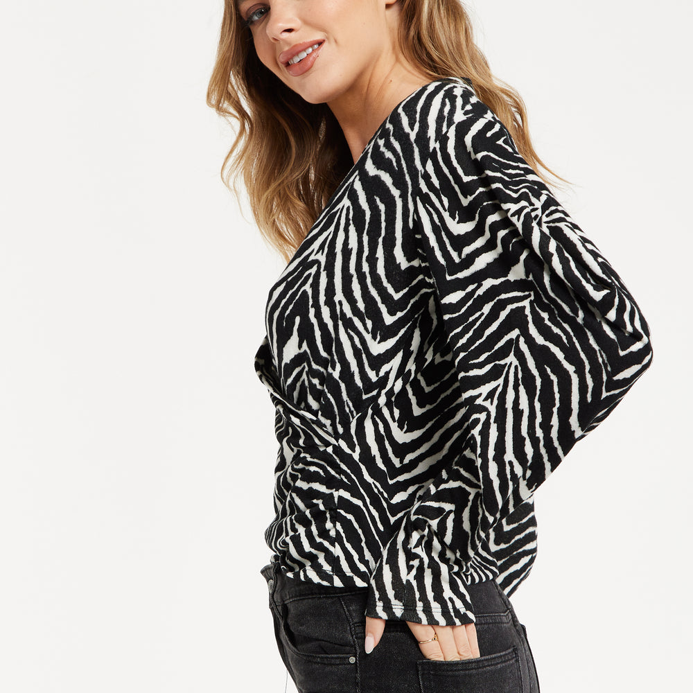 
                  
                    Liquorish Brushed Knit Mono Zebra Print Top
                  
                