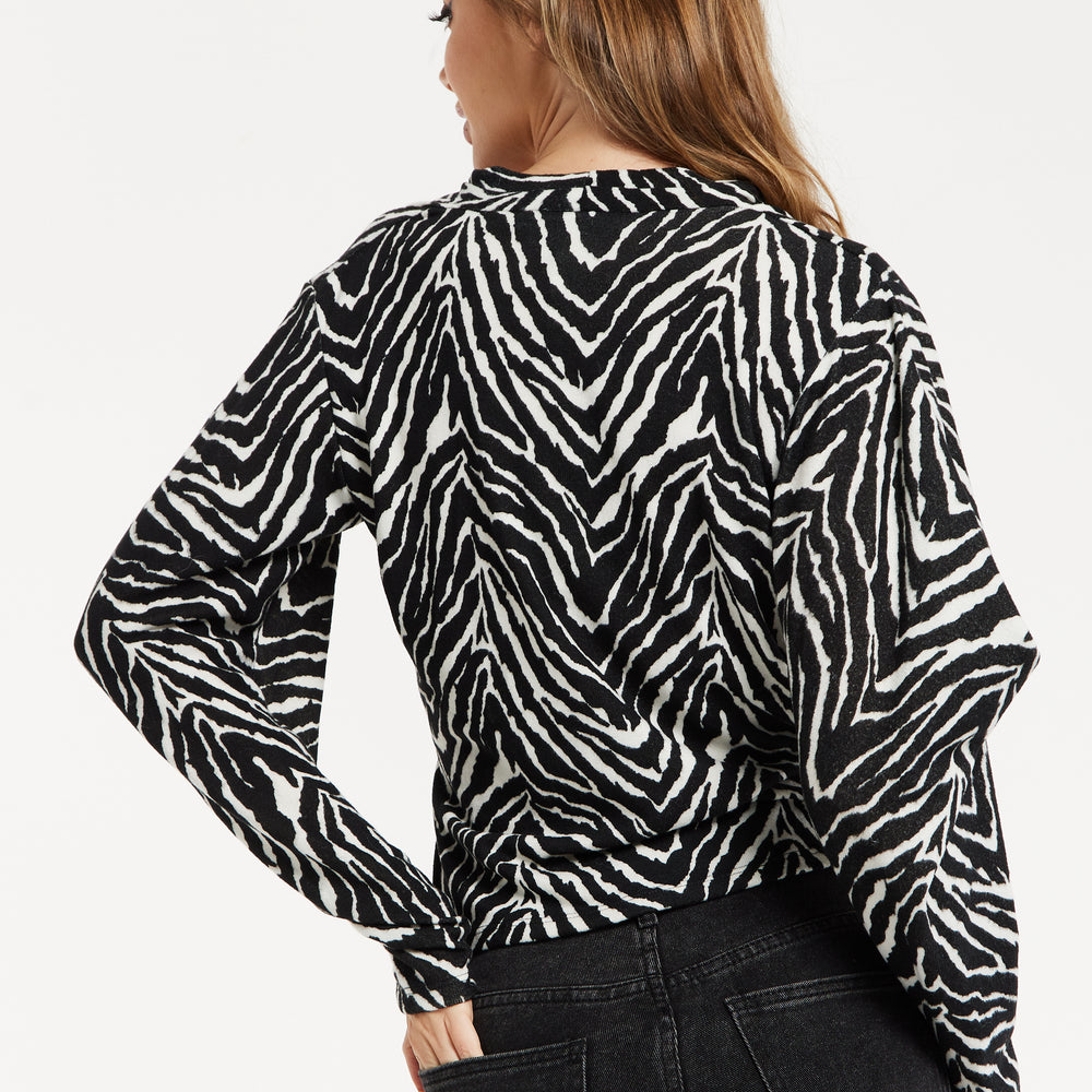 
                  
                    Liquorish Brushed Knit Mono Zebra Print Top
                  
                