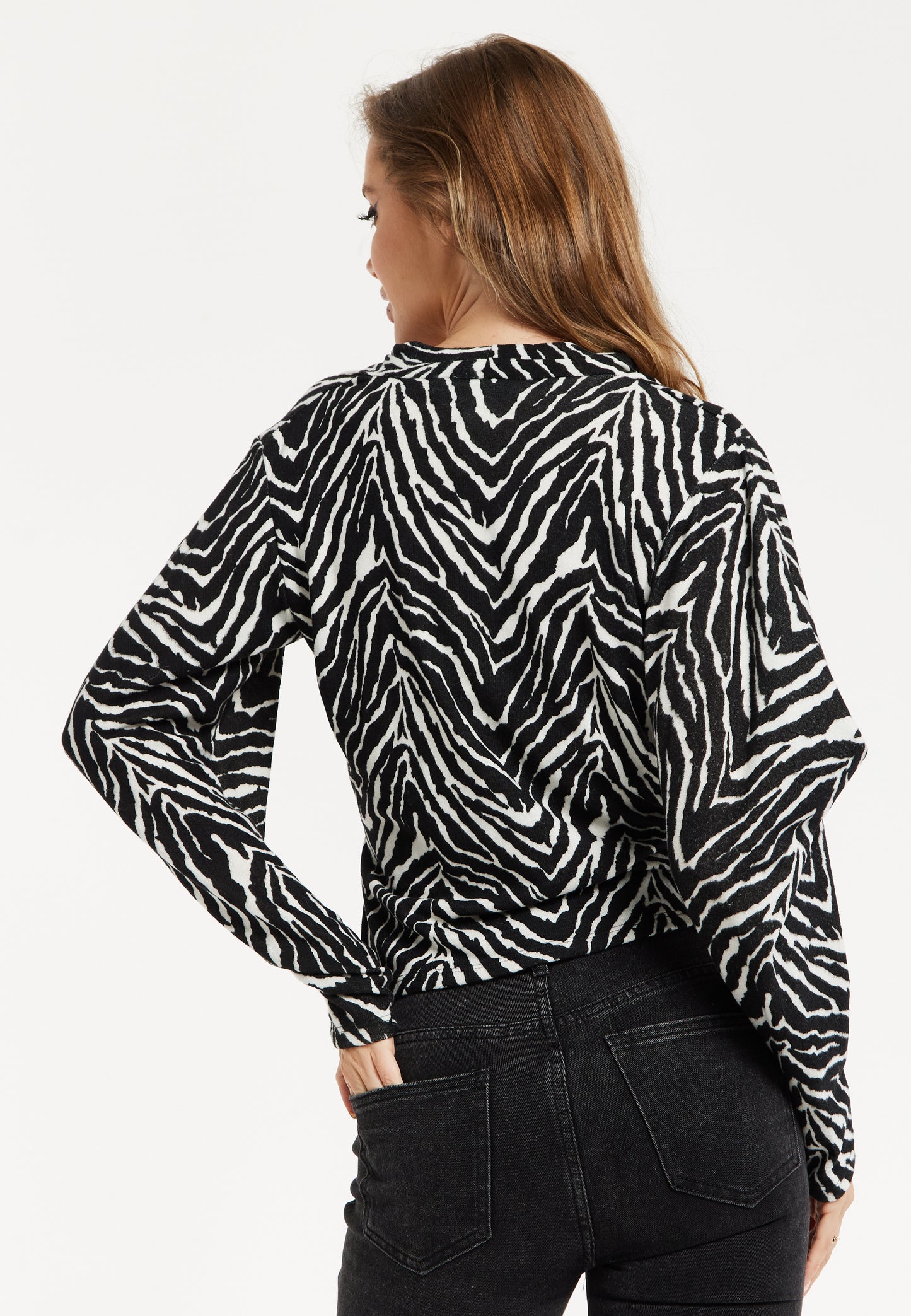 
                  
                    Liquorish Brushed Knit Mono Zebra Print Top
                  
                