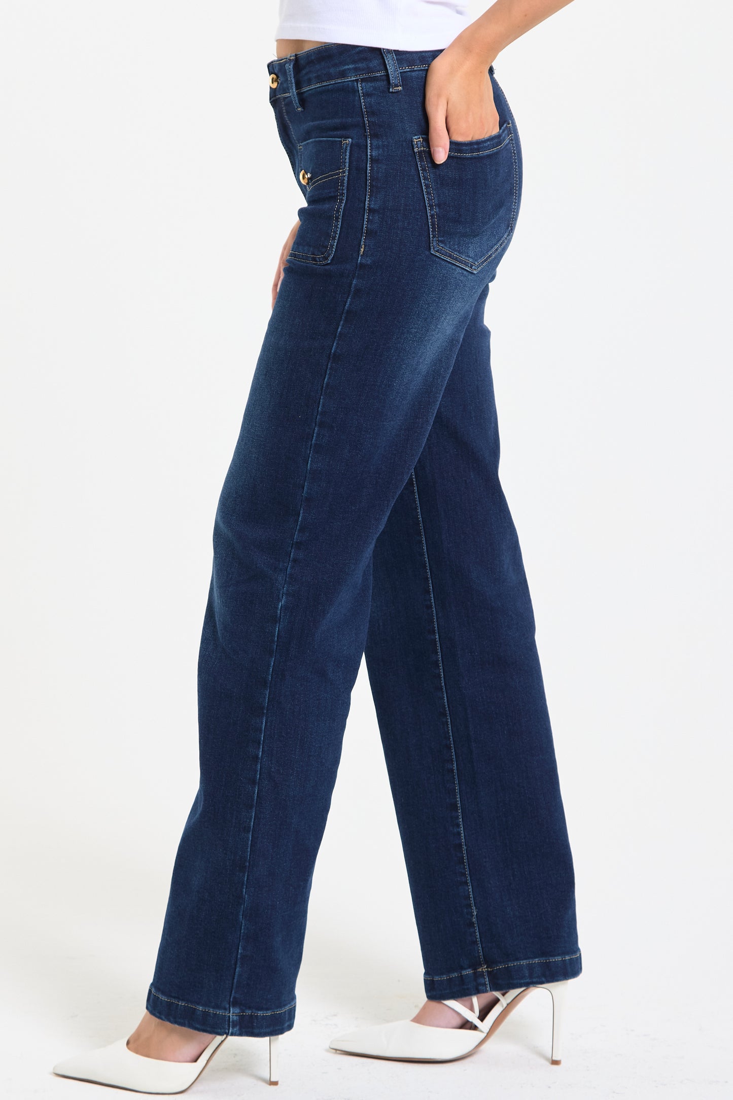 
                  
                    Dark Wash Patch Pocket Flare Jeans
                  
                