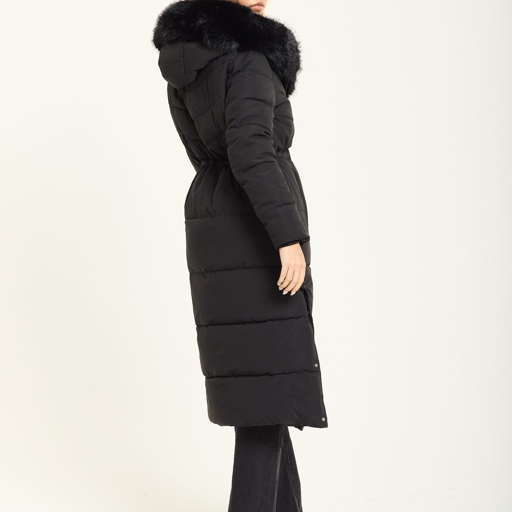 
                  
                    Black Long Padded Coat with Faux Fur Hood
                  
                