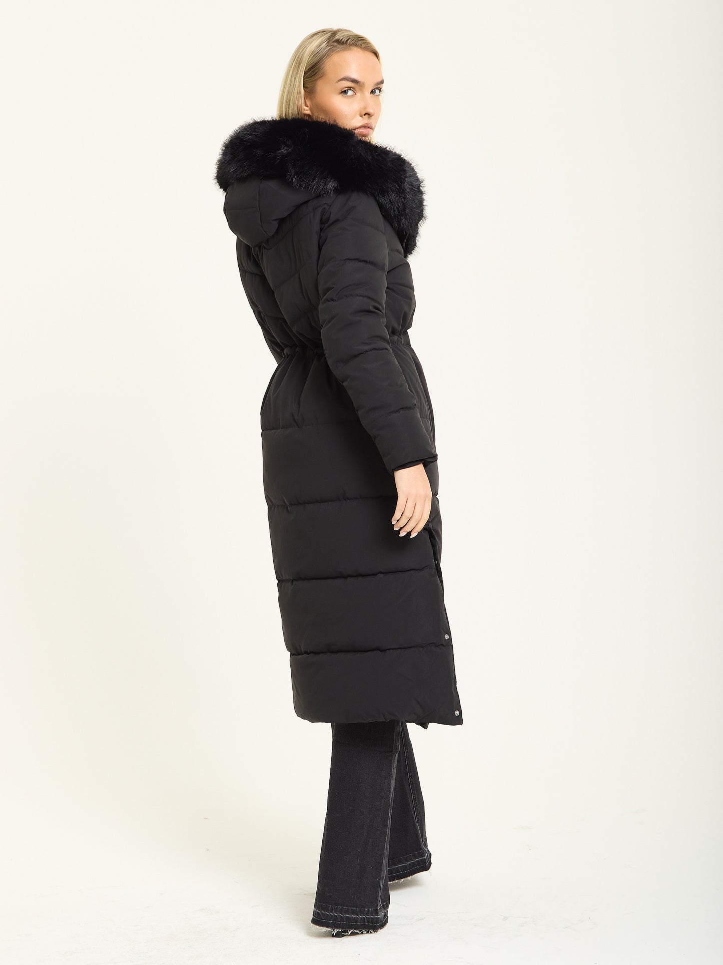 
                  
                    Black Long Padded Coat with Faux Fur Hood
                  
                