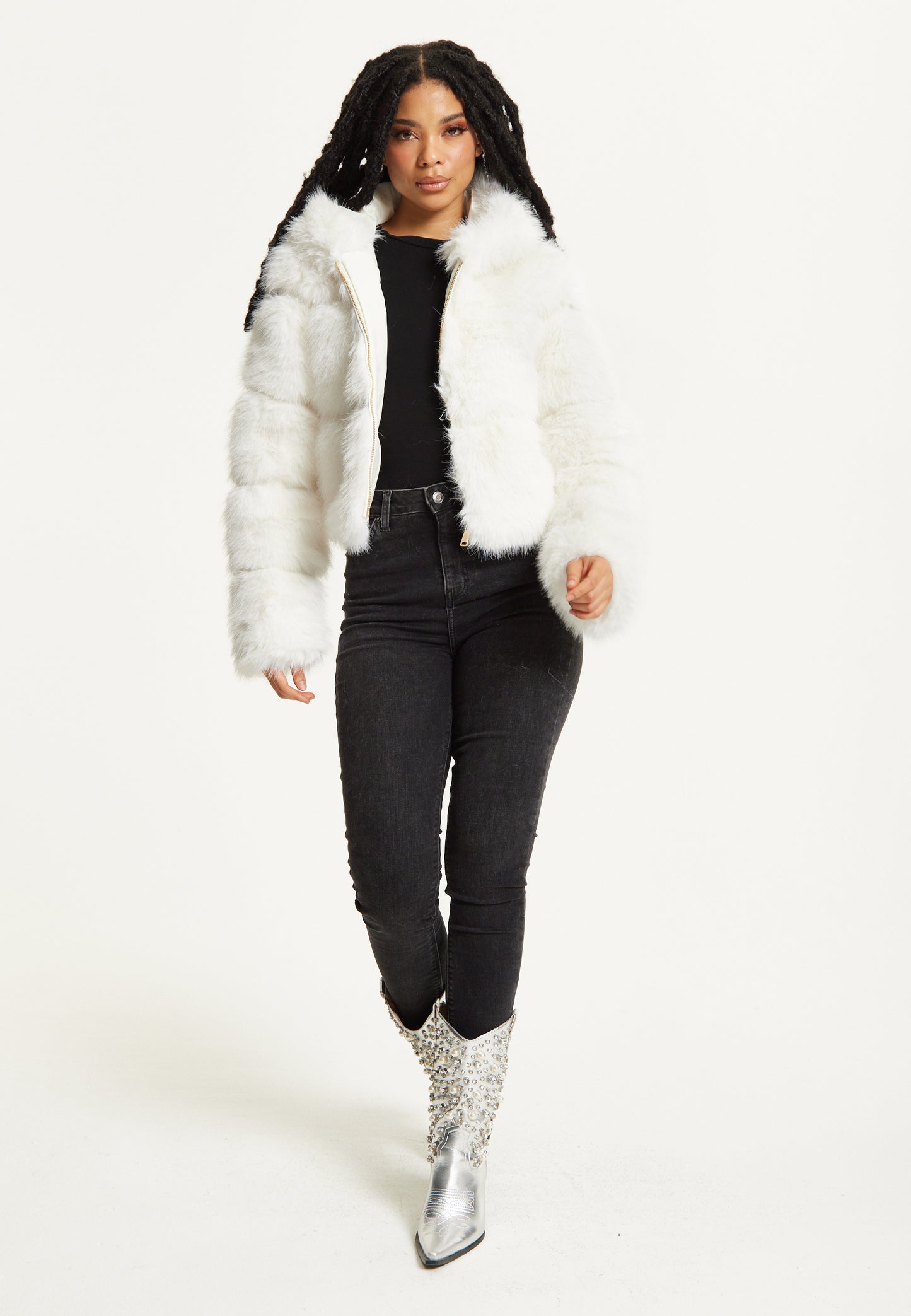 
                  
                    White Faux Fur Hooded Jacket
                  
                