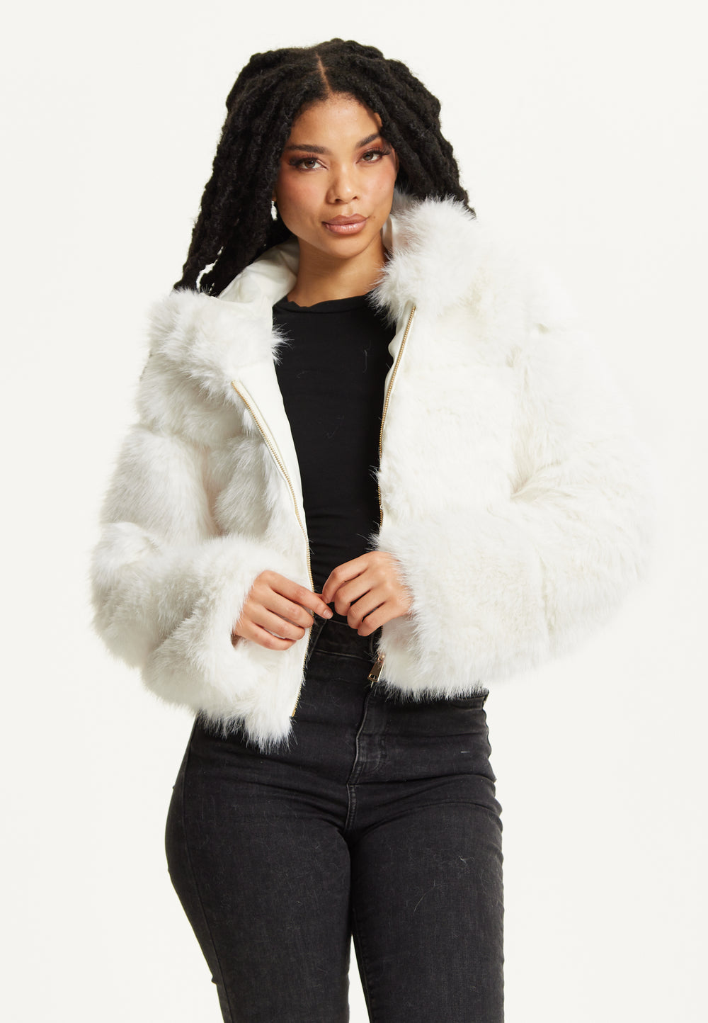 White Faux Fur Hooded Jacket