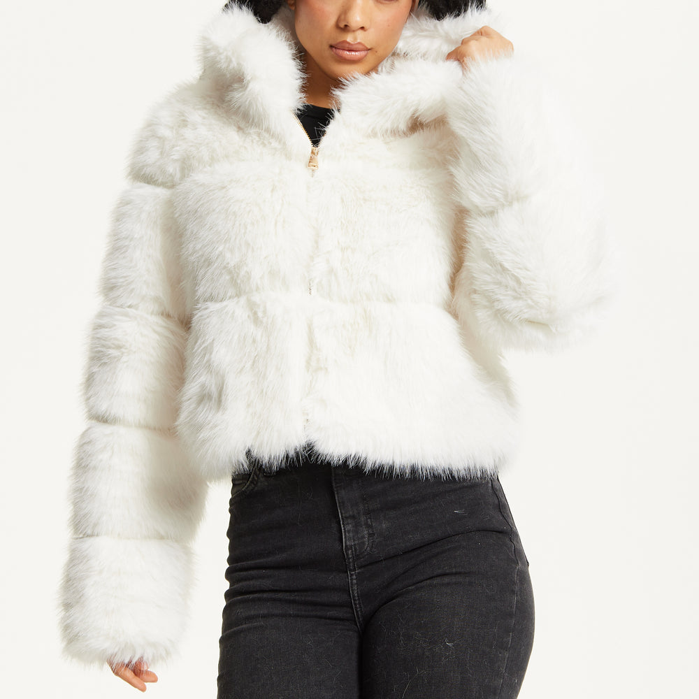
                  
                    White Faux Fur Hooded Jacket
                  
                