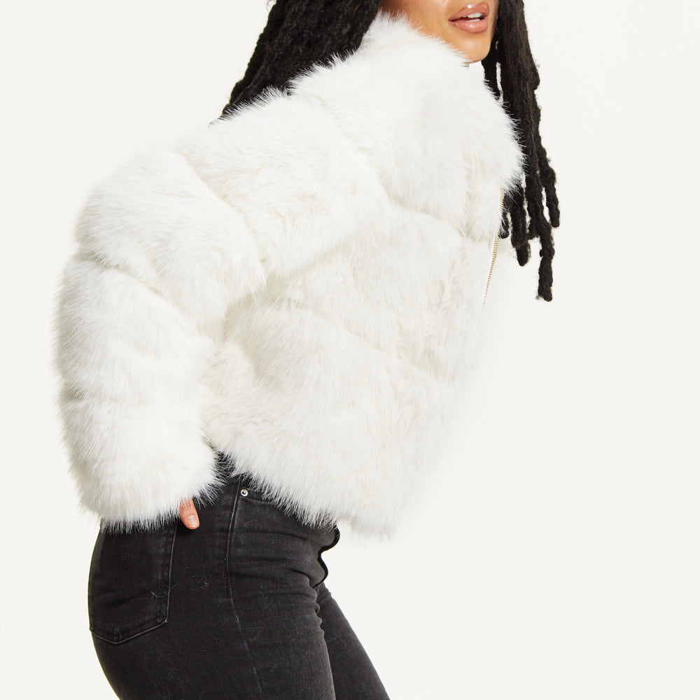 
                  
                    White Faux Fur Hooded Jacket
                  
                