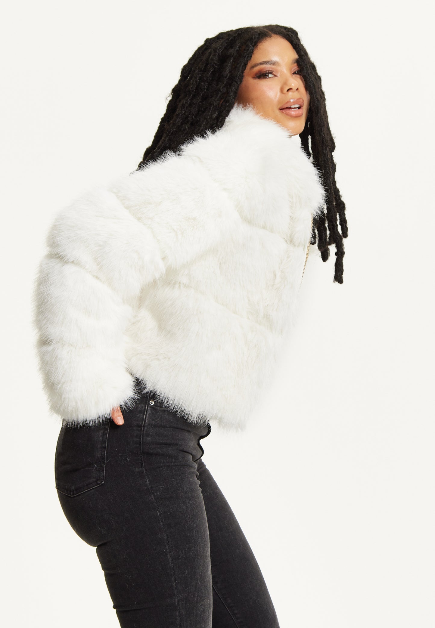 
                  
                    White Faux Fur Hooded Jacket
                  
                