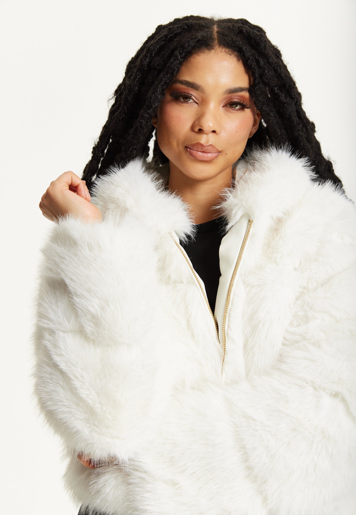 
                  
                    White Faux Fur Hooded Jacket
                  
                