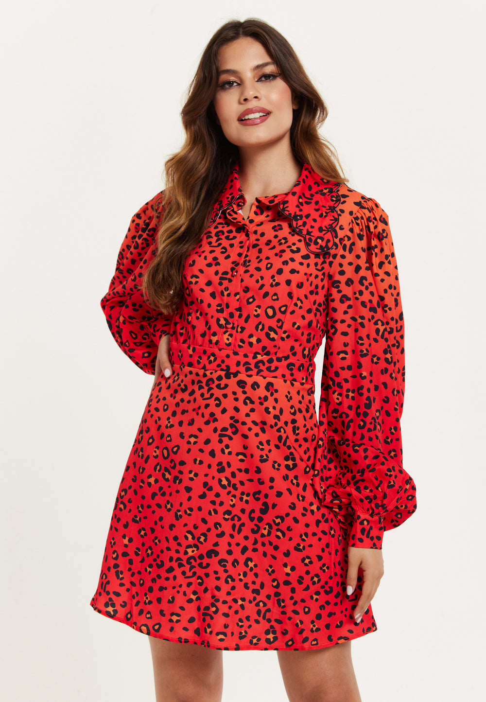 Animal Print Dress With Scalloped Collar