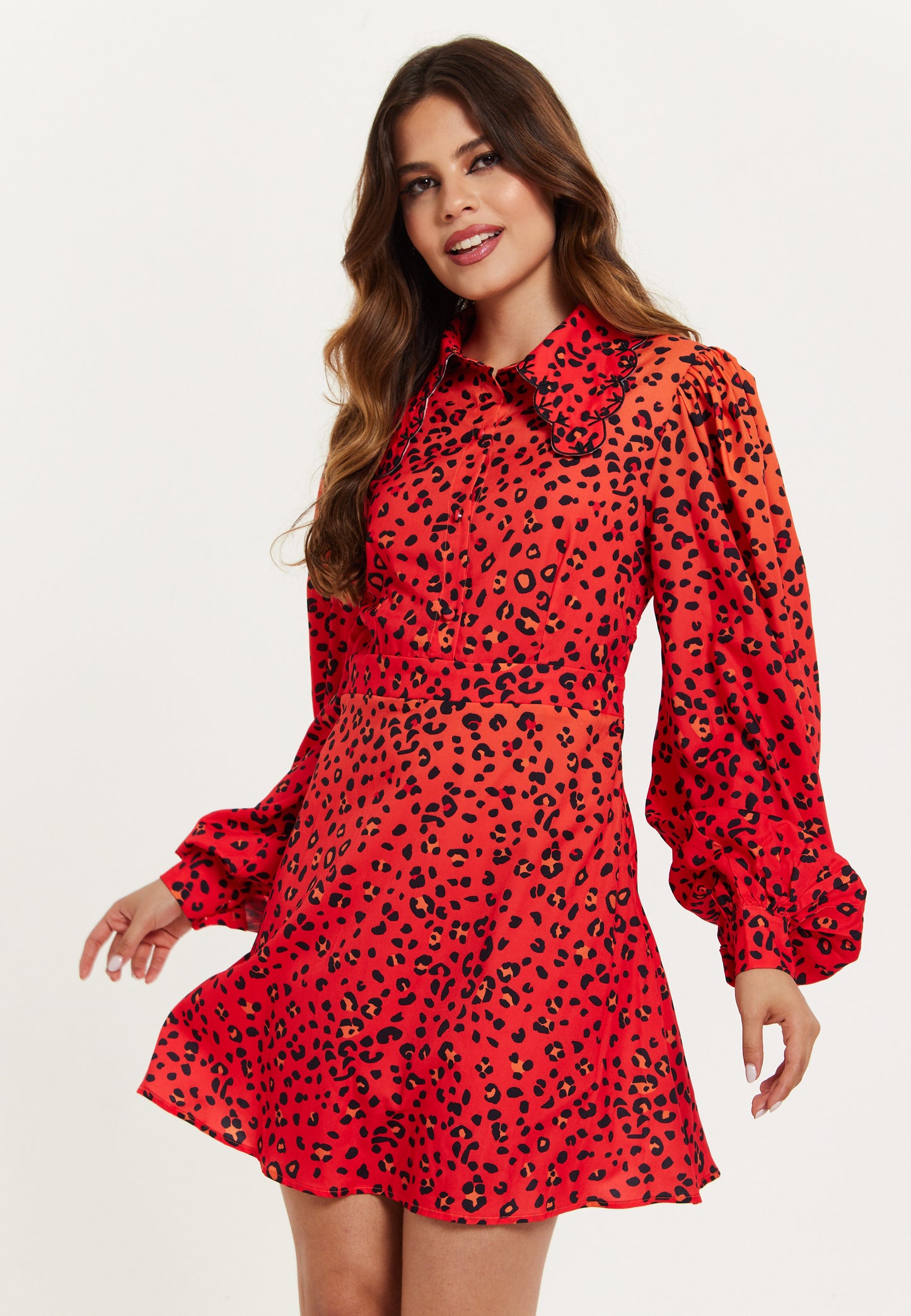 
                  
                    Animal Print Dress With Scalloped Collar
                  
                