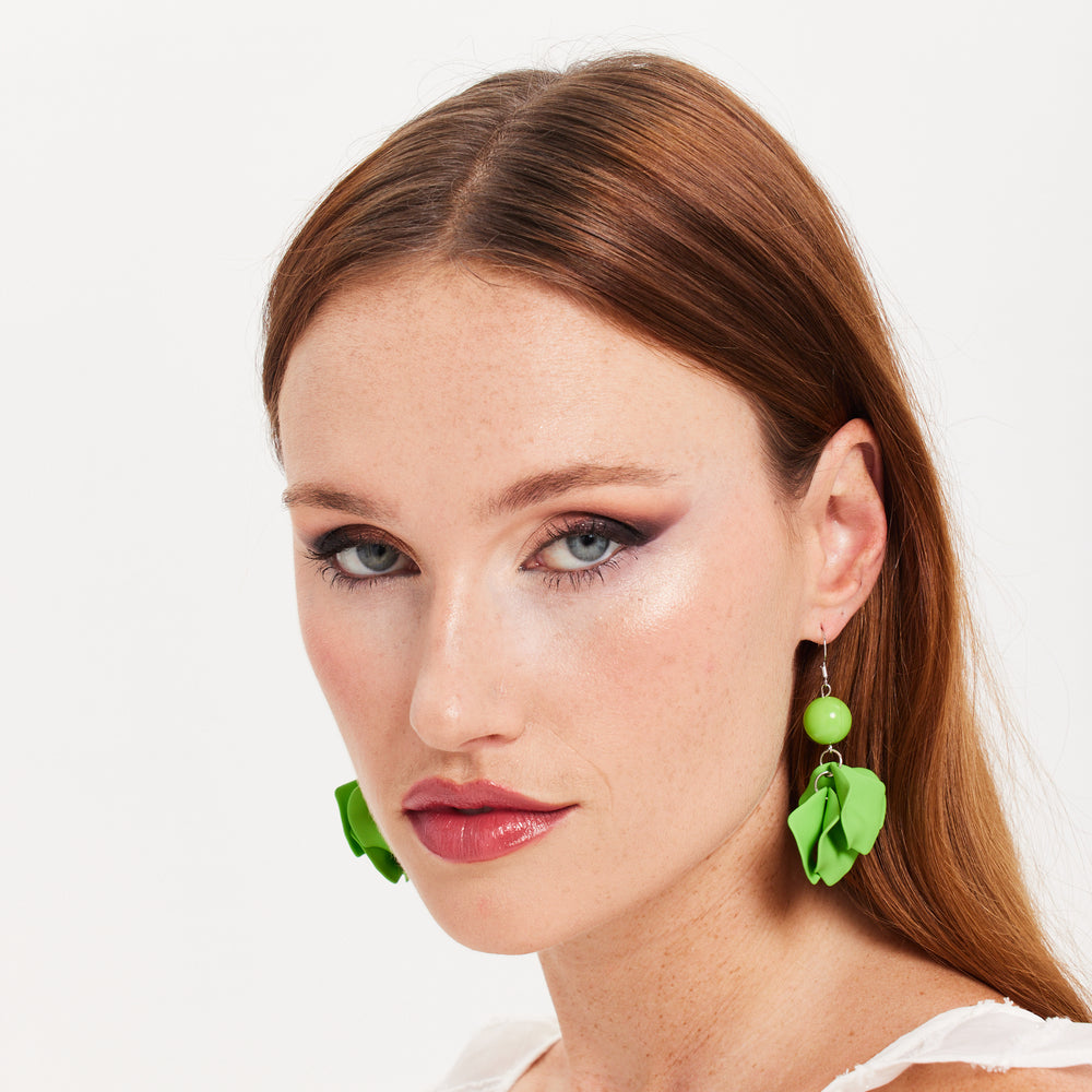 
                  
                    Liquorish Flower Petal Drop Style Earrings In Green
                  
                