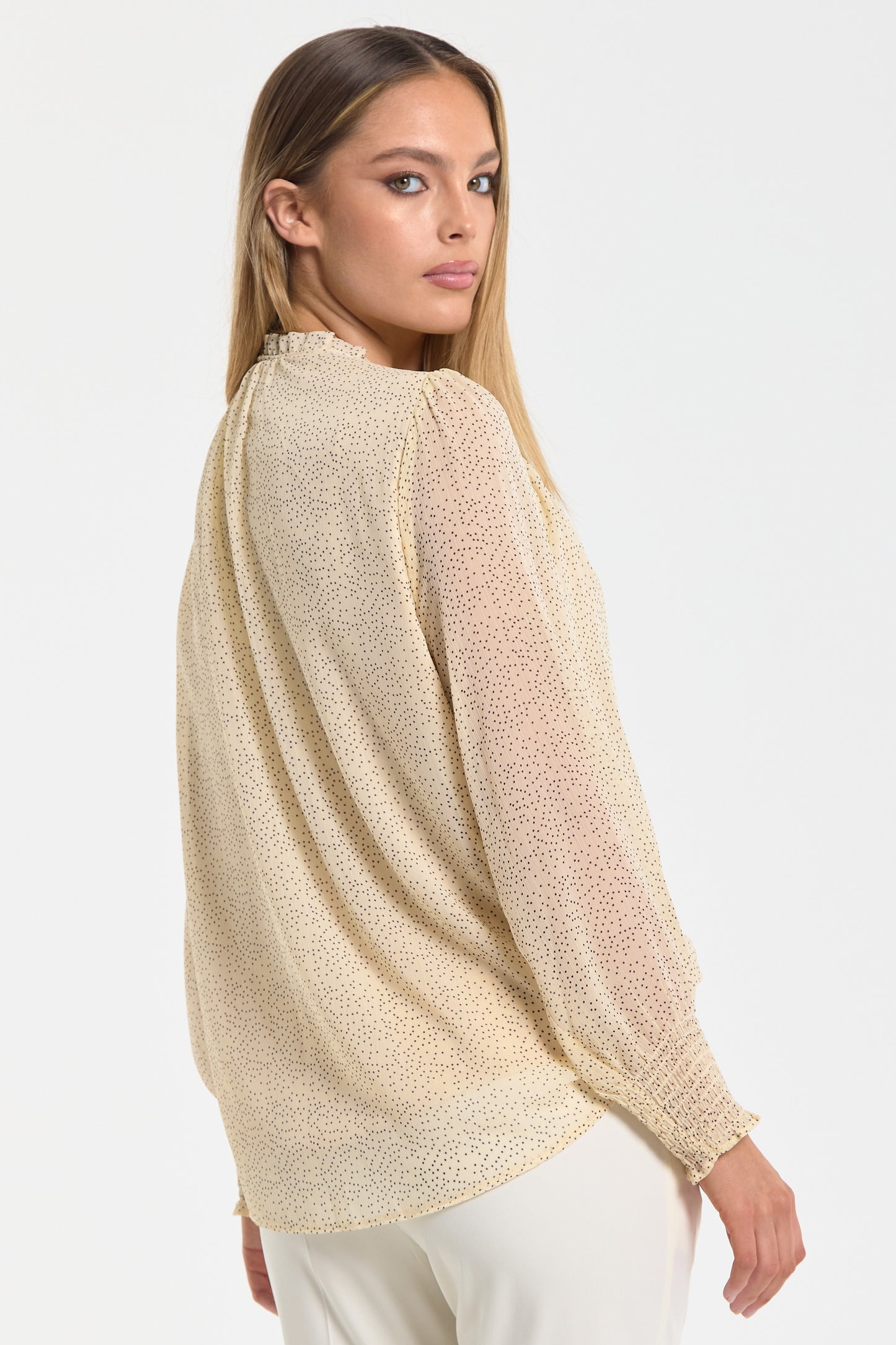 
                  
                    Cream Ditsy Print Tie Neck Blouse
                  
                