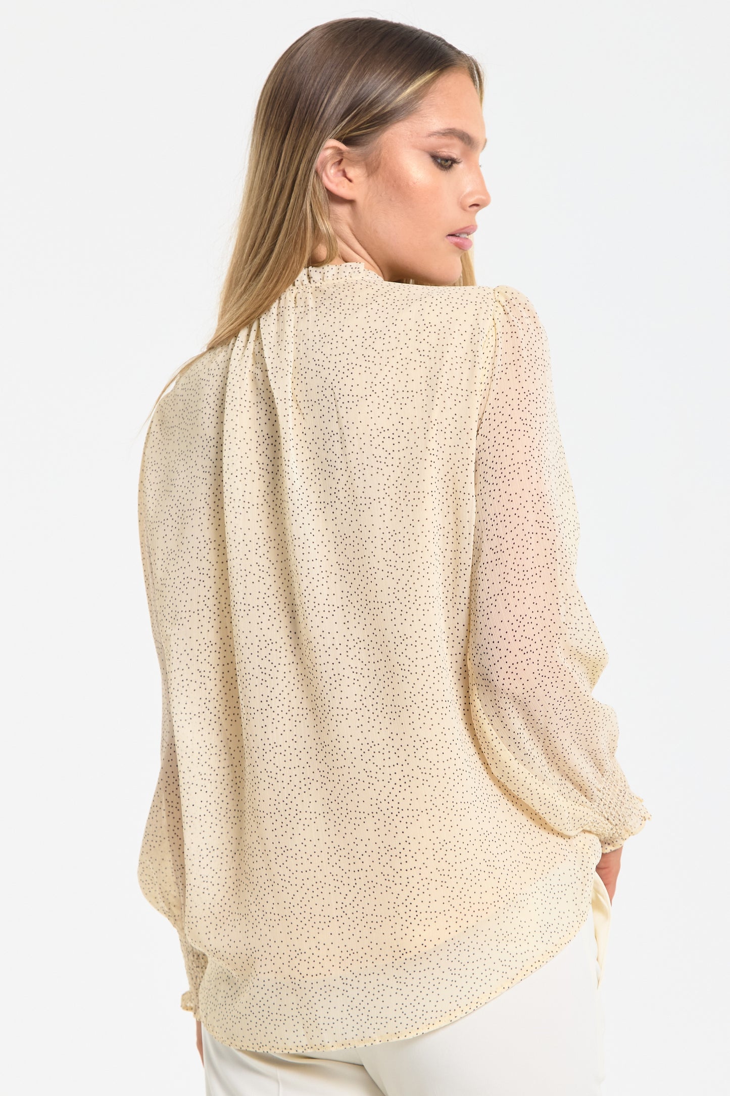 
                  
                    Cream Ditsy Print Tie Neck Blouse
                  
                