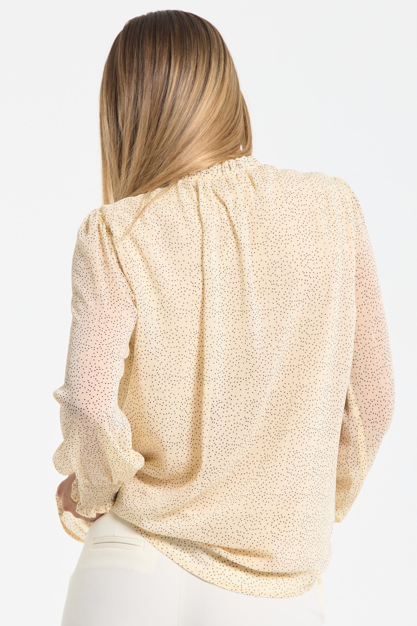 
                  
                    Cream Ditsy Print Tie Neck Blouse
                  
                