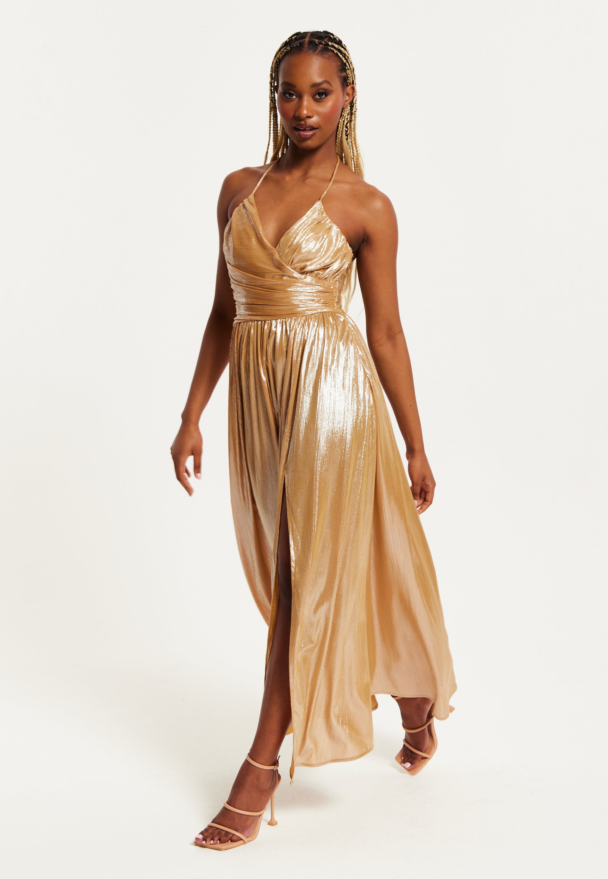 Gold metallic maxi dress hotsell